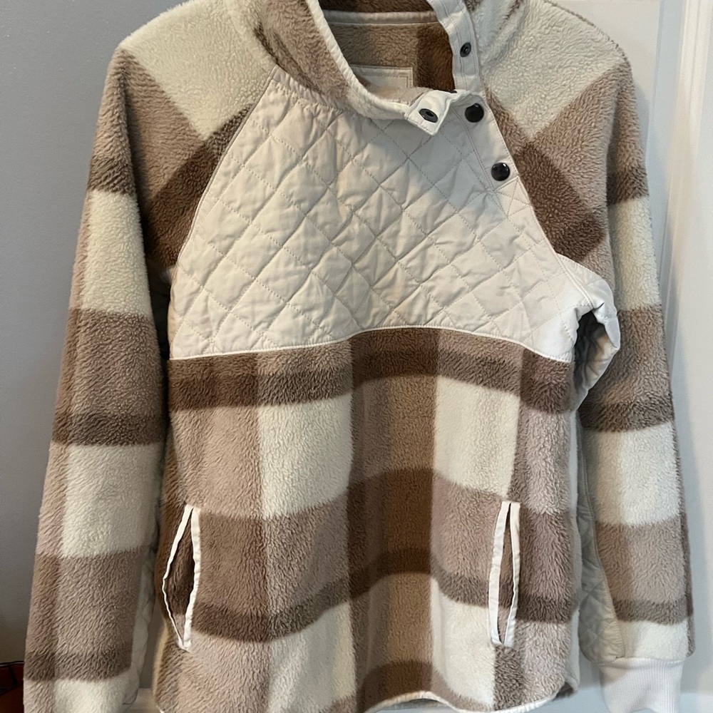 Abercrombie & Fitch Cream and Brown Fleece Jacket